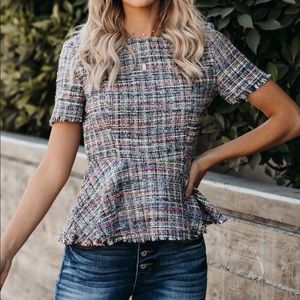 LUCILLE TWEED PEPLUM TOP